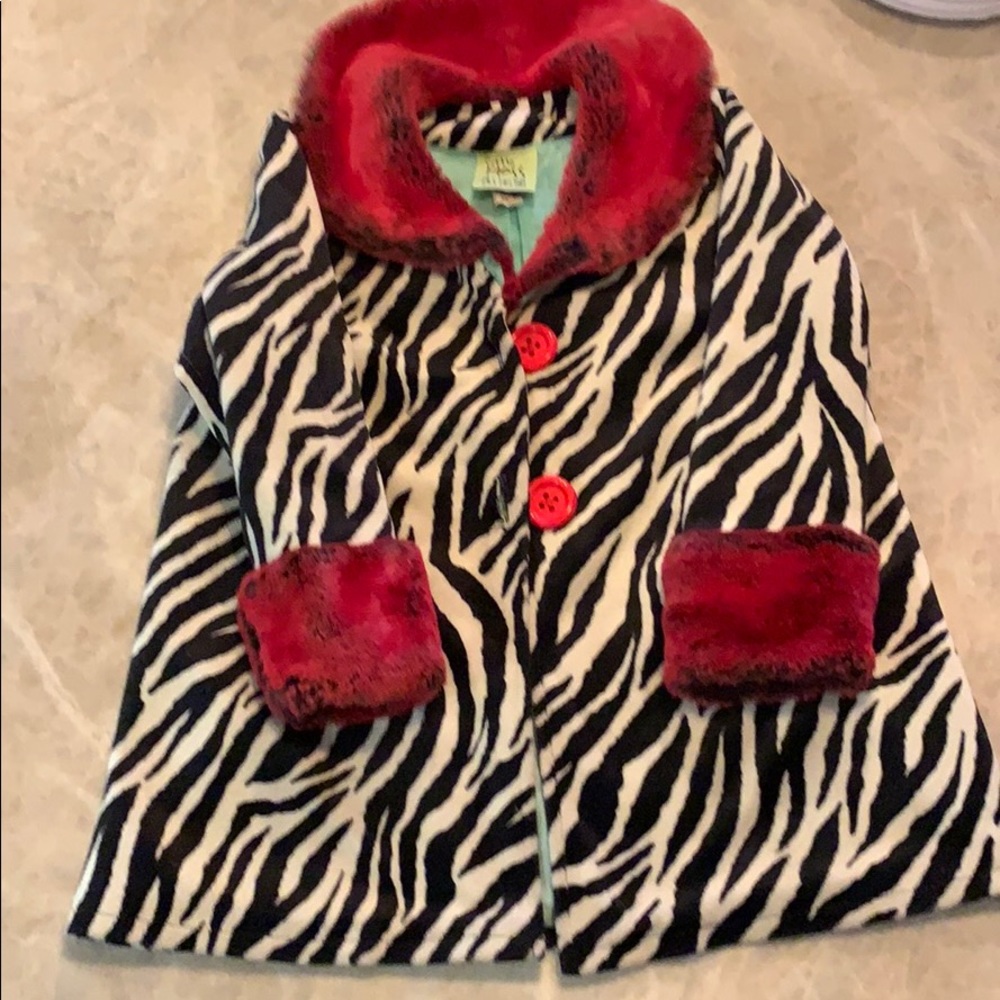 Girls 6X Little Mass Zebra Coat with Red Trim